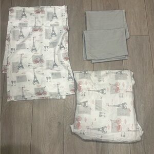 Paris Bedding Set with Solid Gray Pieces queen sheet and 4 pillow cases